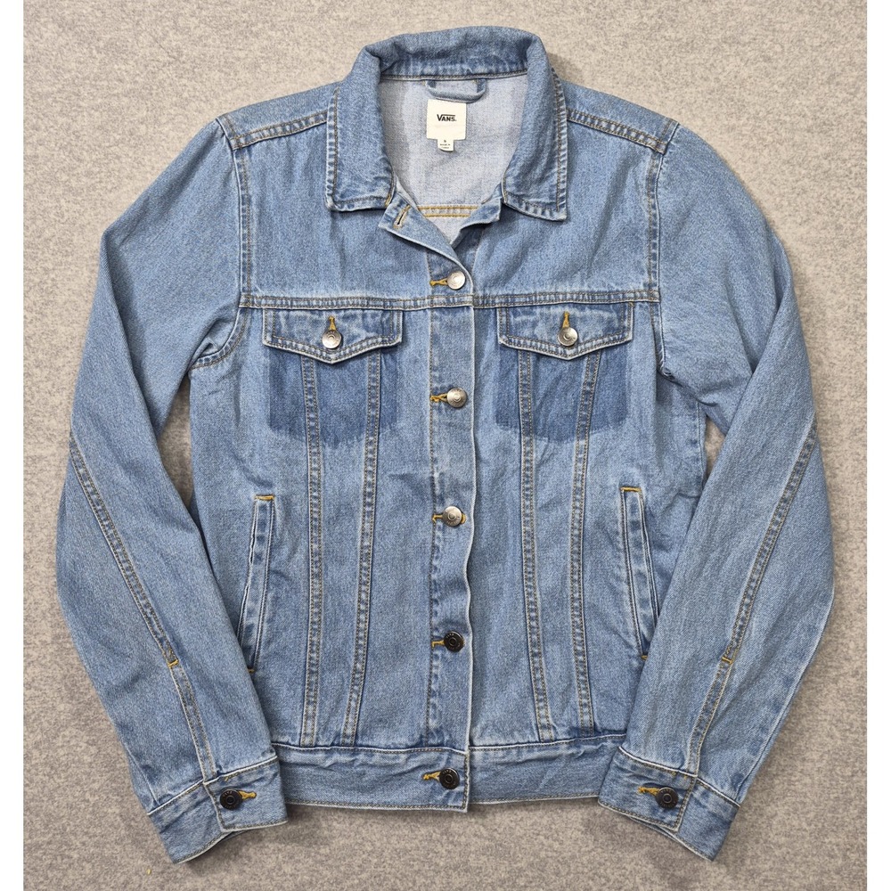 Vintage Y2K VANS Denim Jacket Womens S Blue Jean Light Wash Stretch Button Up
